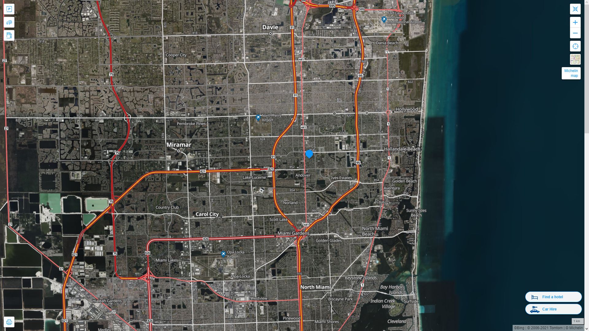 Miami Gardens Florida Highway and Road Map with Satellite View